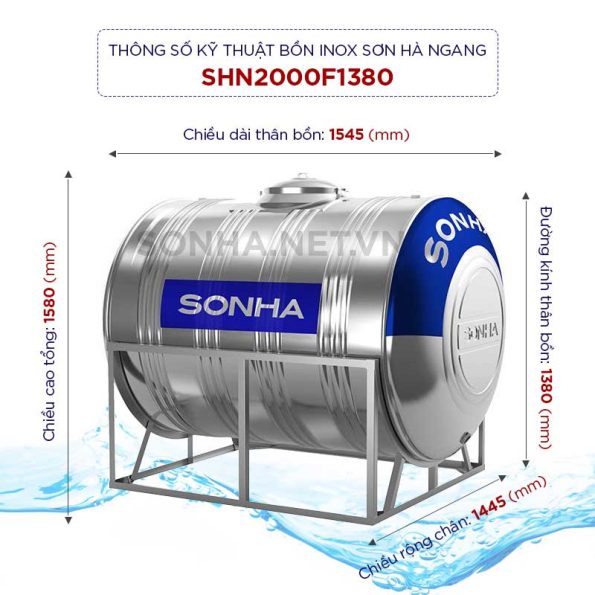 Bồn inox Sơn Hà 2000L (ngang) (F1380) 18
