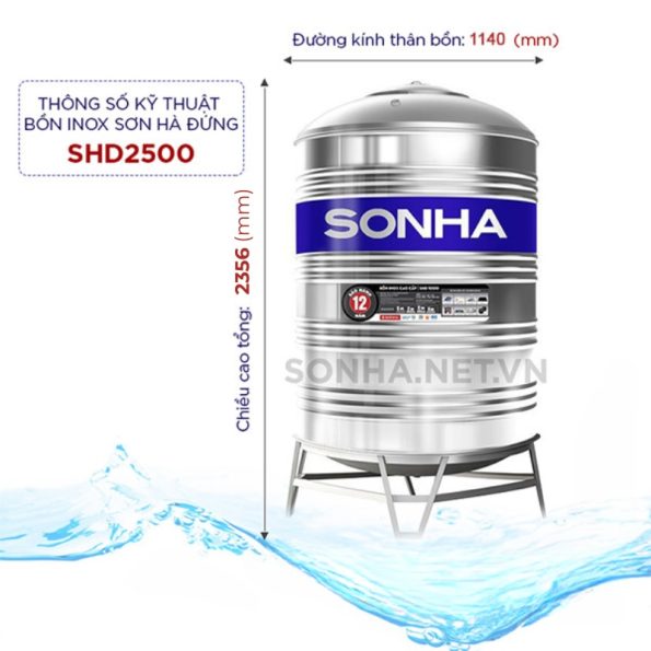 Bồn inox Sơn Hà 2500L (đứng) (F1140) 14