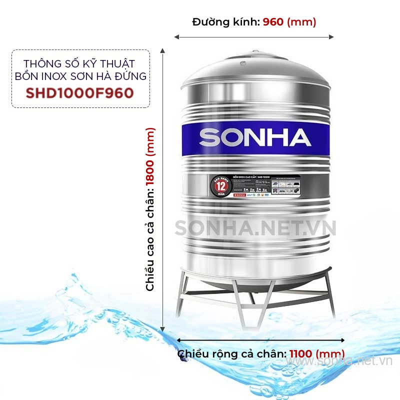 Bồn inox Sơn Hà 1000L (đứng) (F960) 4 Bồn inox Sơn Hà 1000L (đứng) (F960) 3