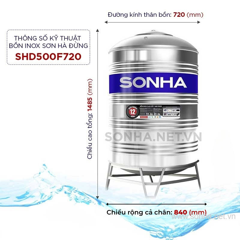 Bồn inox Sơn Hà 500L (đứng) (F720) 4 Bồn inox Sơn Hà 500L (đứng) (F720) 3
