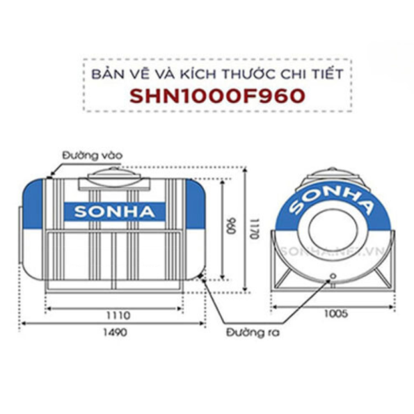 Bồn inox Sơn Hà 1000L (ngang) (F960) 23