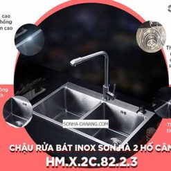 Chậu inox Sơn Hà 2 hộc vuông cân (HM.X.2C.82.2.3) 30