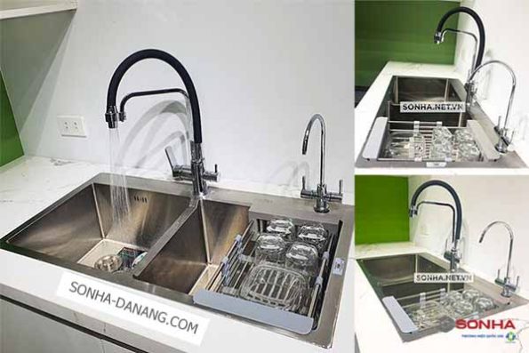 Chậu inox Sơn Hà 2 hộc vuông cân (HM.X.2C.82.2.3) 68