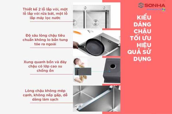 Chậu inox Sơn Hà 2 hộc vuông cân (HM.X.2C.82.2.3) 60